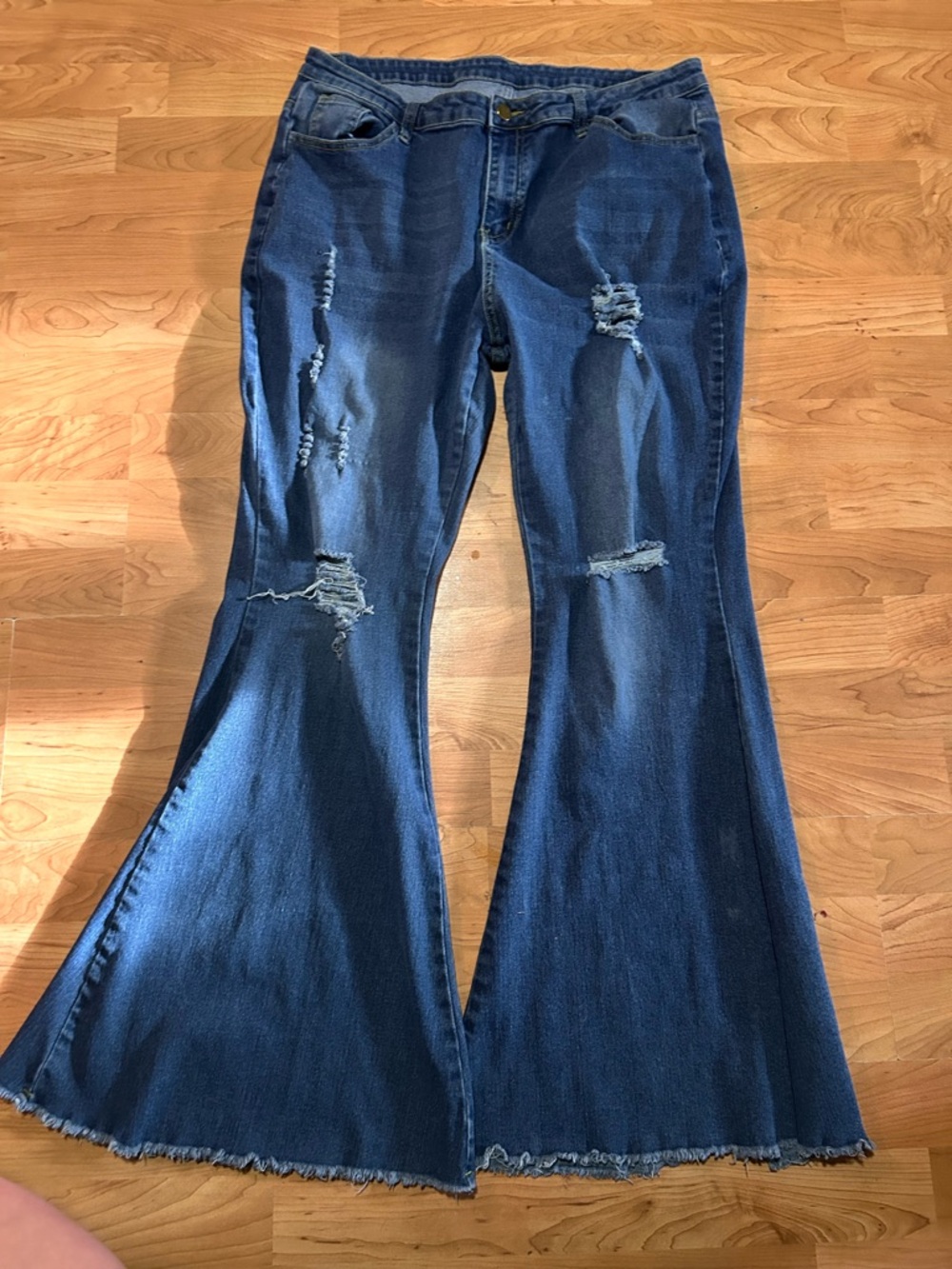 Distressed Dark Extra Wide Flare Women's Jeans